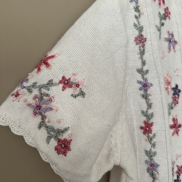 VTG Floral Embroidered Sweater Women XL Cottagecore Pastel Crochet Lace Trim - Picture 5 of 8